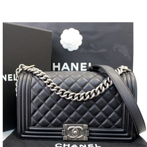 chanel black boy bag crosshatch|Chanel black handbags.